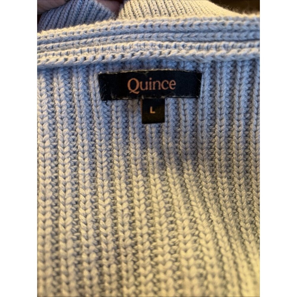 Quince Womens 100% Organic Cotton Fisherman V-Neck Sweater Sz L Sky Blue Classic - Picture 6 of 7